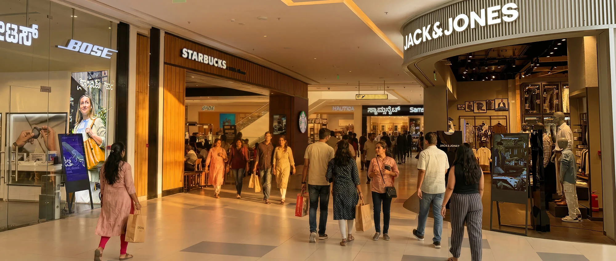 Shoppers inside Bhartiya Mall of Bengaluru