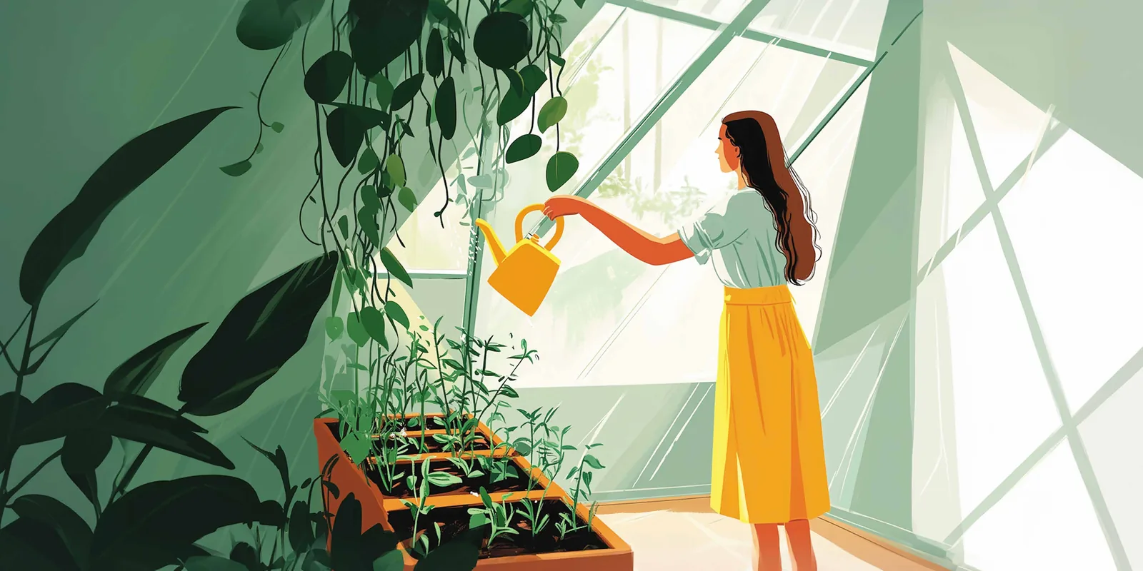 Illustration of the community garden and organic kitchen