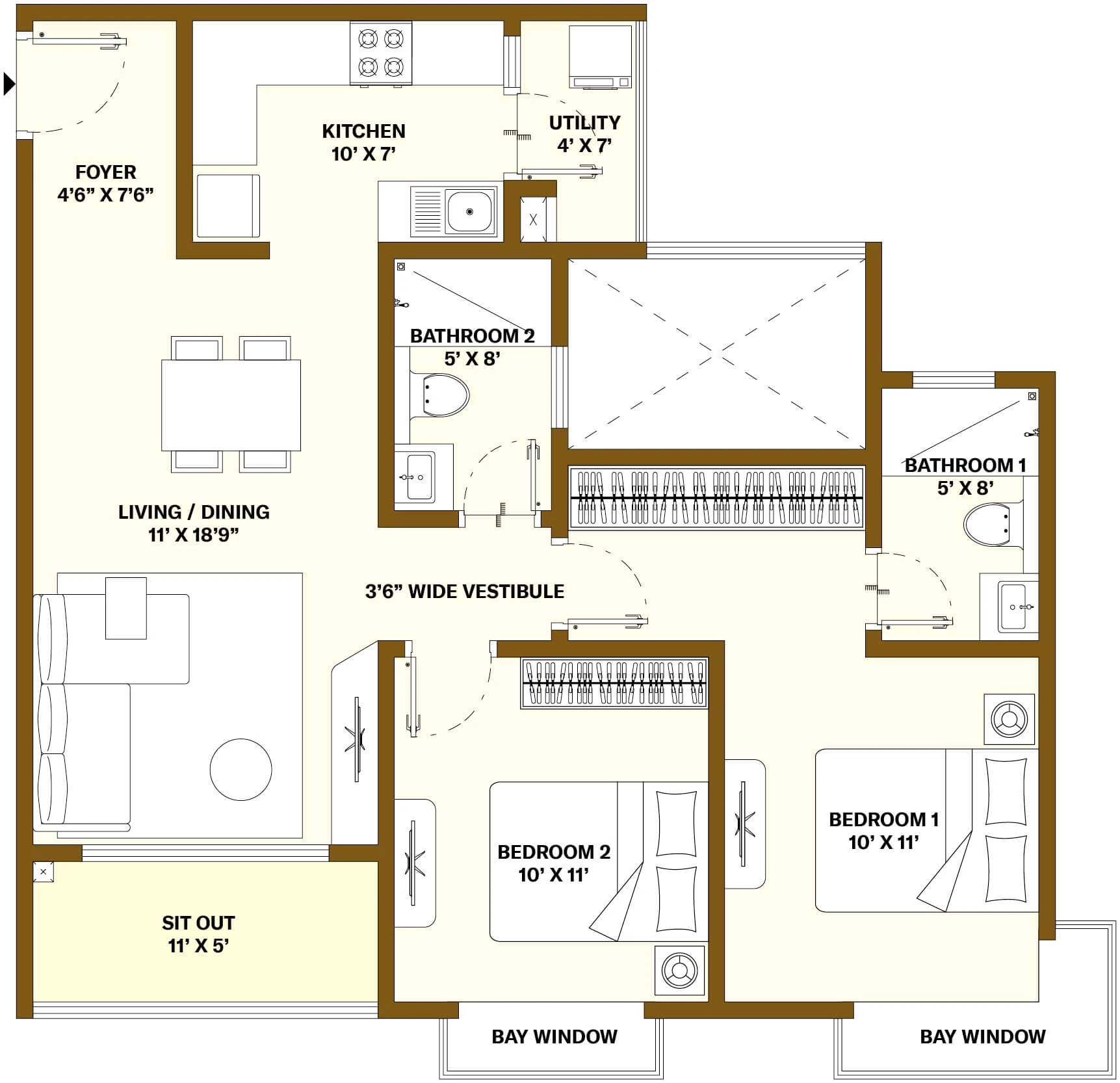 Nikoo Homes 8 2 BHK · 1,165 sq ft floor plan