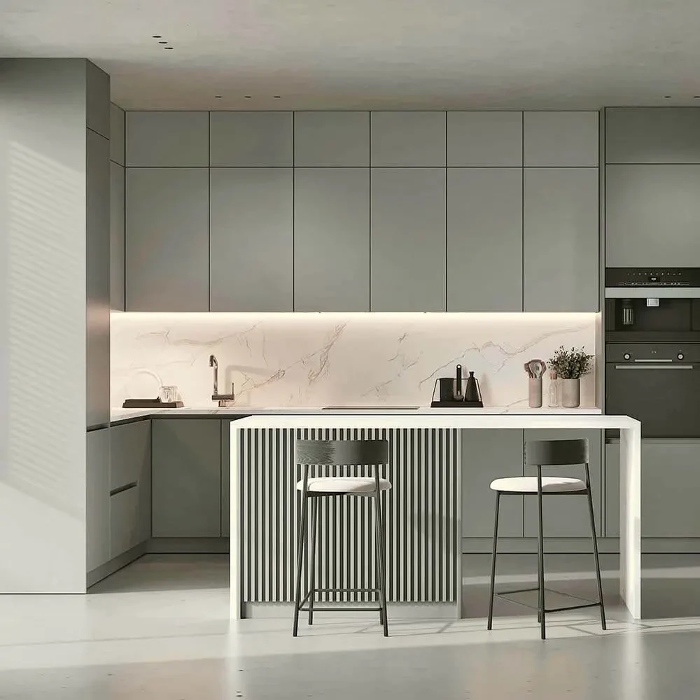 3 BHK kitchen interior render — Nikoo Homes 8 3 BHK