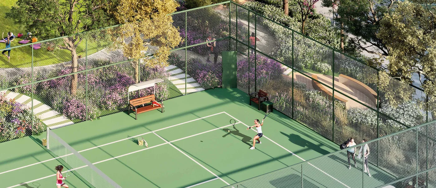 Tennis court beside the gardens at Nikoo Homes 8
